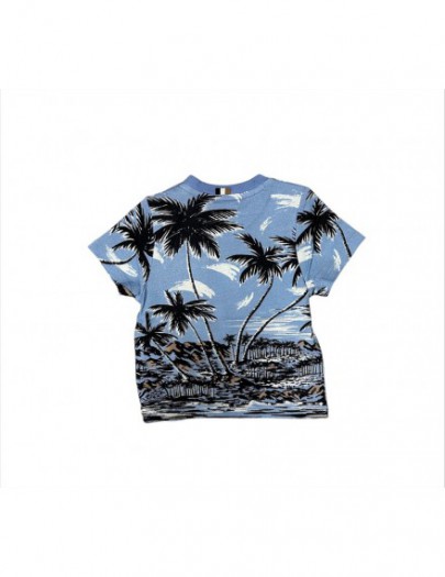 BOSS T-SHIRT BLAUW MET PALMBOMEN