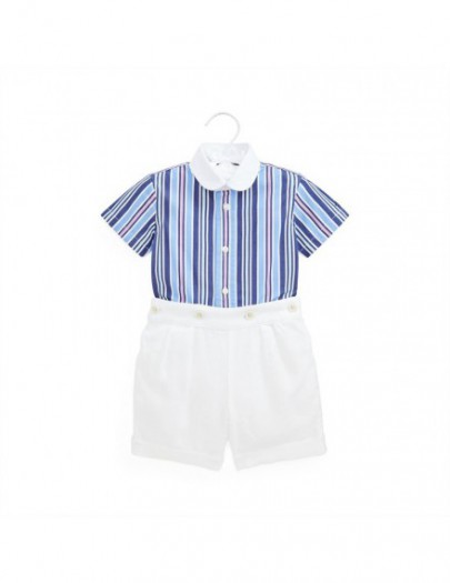 RALPH LAUREN SET 2-DELIG HEMD GESTREEPT BLAUW+ SHORT WIT