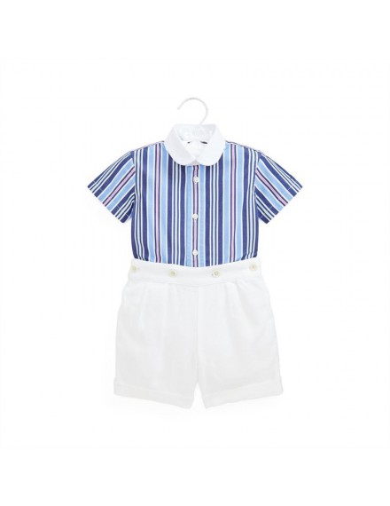 RALPH LAUREN SET 2-DELIG HEMD GESTREEPT BLAUW+ SHORT WIT