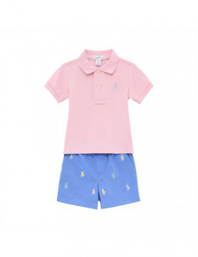 RALPH LAUREN ROZE POLO MET BLAUW SHORTJE