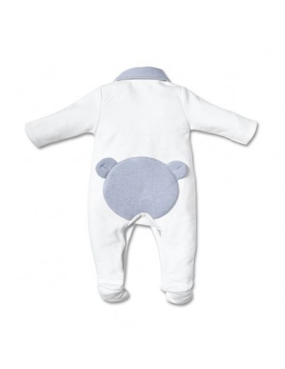 FIRST KRUIPPAKJE KNITTED TEDDYHEAD BACK WHITE/AZUR