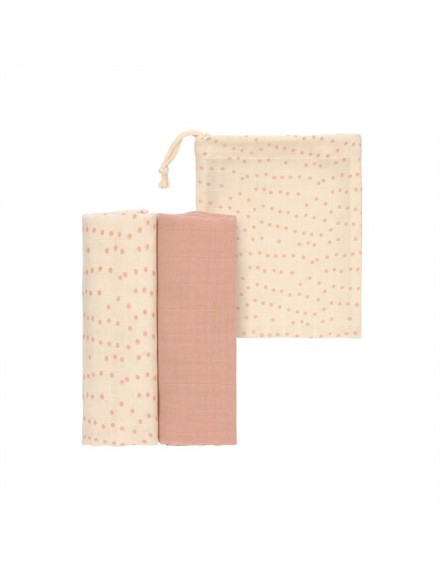 LASSIG SWADDLE & BURP BLANKET L ROSE 80X80CM 2 STUKS