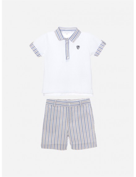 PATACHOU POLO MET SHORT BLUE/BEIGE STRIPES