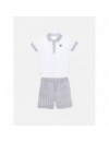 PATACHOU POLO MET SHORT BLUE/BEIGE STRIPES