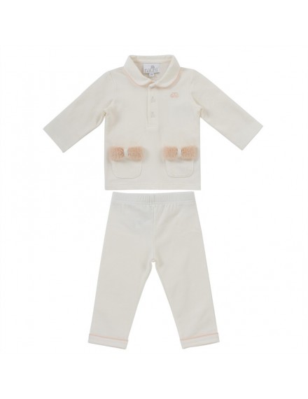 NATINI PYJAMA 2PC BOW FUR OFFWHITE-PINK