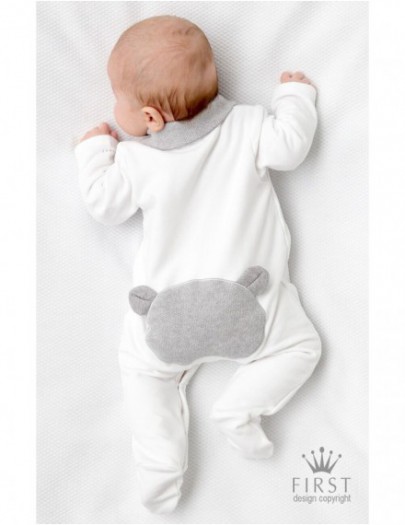 OT FIRST KRUIPPAKJE KNITTED TEDDYHEAD BACK WHITE/GREY