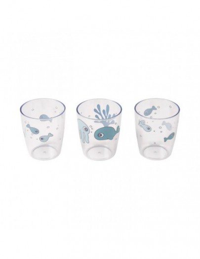 DONE BY DEER YUMMY MINI GLAS 3PACK SEA FRIENDS BLAUW