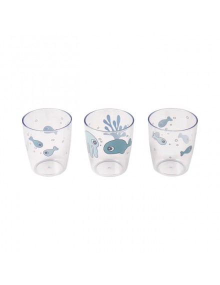 DONE BY DEER YUMMY MINI GLAS 3PACK SEA FRIENDS BLAUW