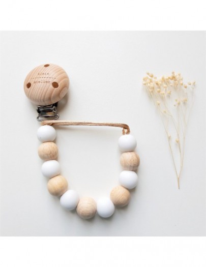 KLEIN ATELIER FOPSPEENKETTING HOUT & SILICONE WHITE