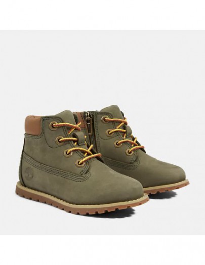 TIMBERLAND POKEY PINE FLUFFY-COLLAR ZIP BOOT VOOR PEUTERS EN KLEUTERS IN GROEN