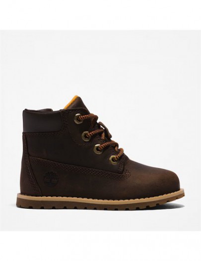 TIMBERLAND POCKEY PINE FLUFFY-COLLAR ZIP BOOT VOOR PEUTERS EN KLEUTERS IN DONKERBRUIN