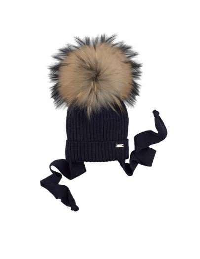 IL TRENINO MUTS WOL DONKERBLAUW MET 1 POMPON & STRIKLINTJES