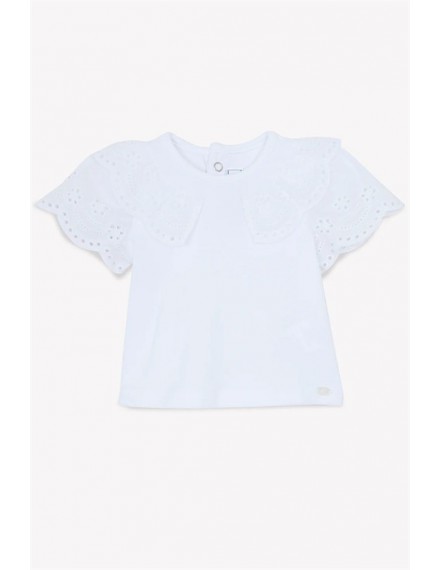 TARTINE ET CHOCOLAT T-SHIRT WIT MET BRODERIE AAN KRAAG