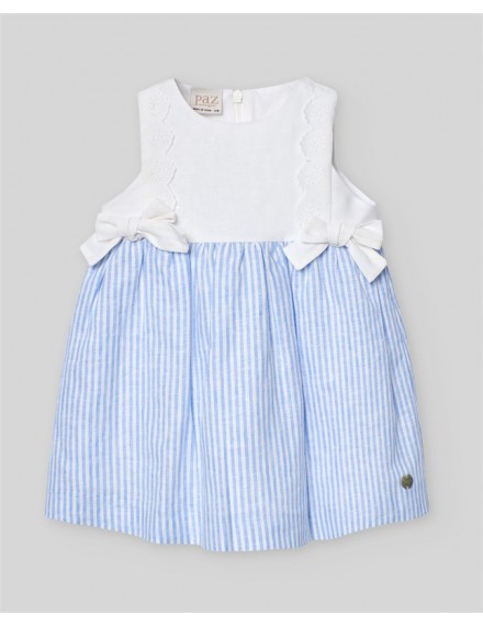 PAZ RODRIGUEZ DRESS WHITE WITH BLUE STRIPES