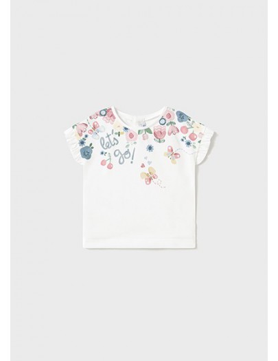 MAYORAL T-SHIRT WHITE PRINTED FLOWERS