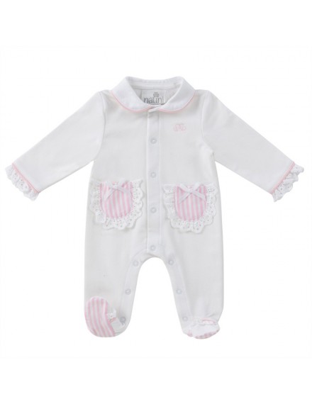 NATINI BABYGROW STRIPES WHITE-PINK