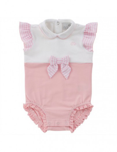 NATINI BODYSUIT BOW STRIPES WHITE-PINK