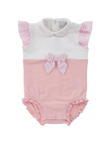 NATINI BODYSUIT BOW STRIPES WHITE-PINK