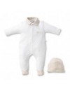 FIRST ONE OSLO SET ROMPERSUIT + BONNET WHITE-BEIGE