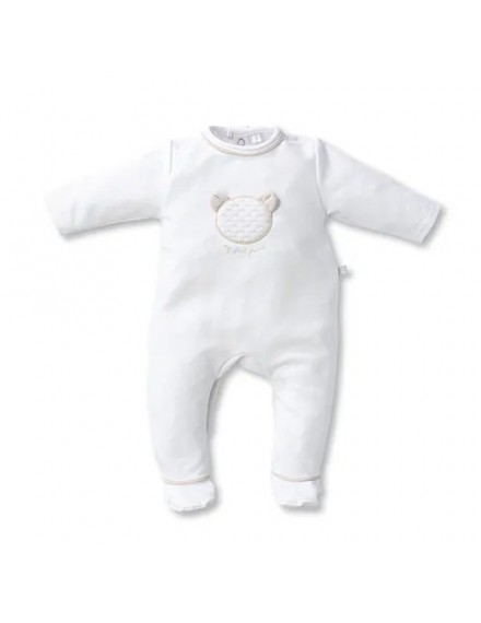 FIRST ONE ROMPERSUIT OSLO TEDDY BEAR FRONT WHITE/BEIGE