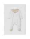 LARANJINHA ROMPER WITH RUFFLE BEIGE WHITE STRIPES