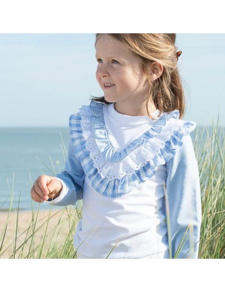 NATINI SWEATER RUFFLE VICHY WHITE/BLUE