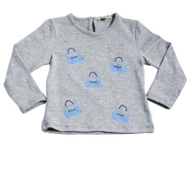 EMC T-SHIRT LM GRIJS STRASS BLAUW