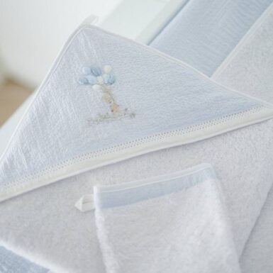 THEOPHILE & PATACHOU PINK GARDEN PARTY KAPHANDDOEK MET WASHANDJE - BLAUW