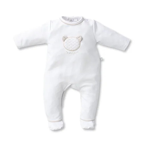 FIRST ONE ROMPERSUIT OSLO TEDDY BEAR FRONT WHITE/BEIGE - WIT