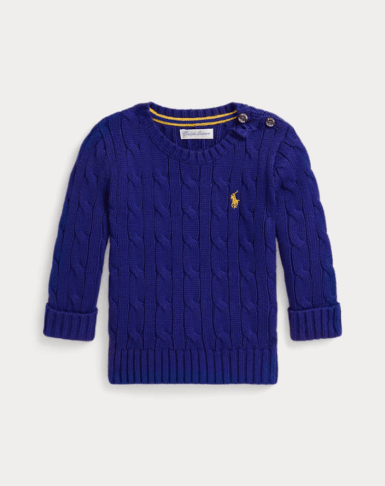 RALPH LAUREN KABEL TRUI - BLAUW