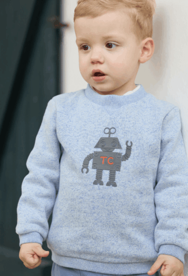 TARTINE ET CHOCOLAT TRUI MET ROBOT - BLAUW