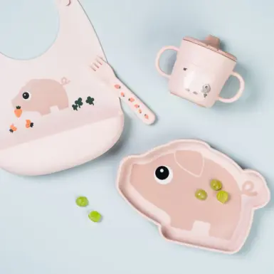 DONE BY DEER SILICONE BIB PIGEE POWDER - ROZE