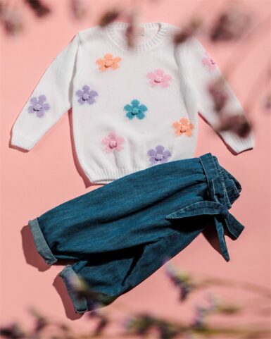 JO MILANO SWEATER FLOWERS WHITE - WIT