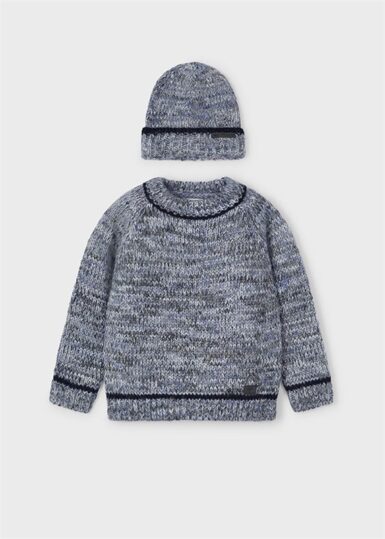 MAYORAL SWEATER GEBREID MET MUTS - BLAUW