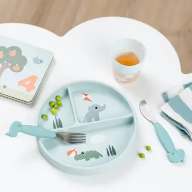 DONE BY DEER STICK&STAY COMPARTMENT PLATE PLAYGROUND BLUE - BLAUW