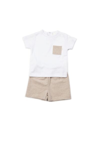LIVING NATURE PYJAMA 2-DELIG VOOR JONGENS CESAR WIT/BEIGE