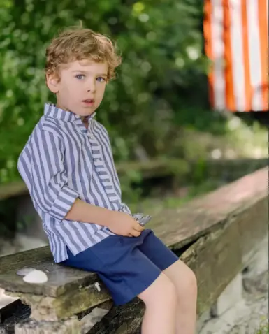 PAZ SETJE MET GESTREEPT HEMD EN SHORT - BLAUW