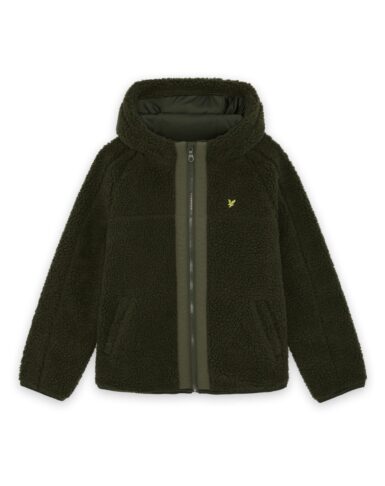 LYLE & SCOTT HOODED SHERPA FLEECE JACKET - OLIVE