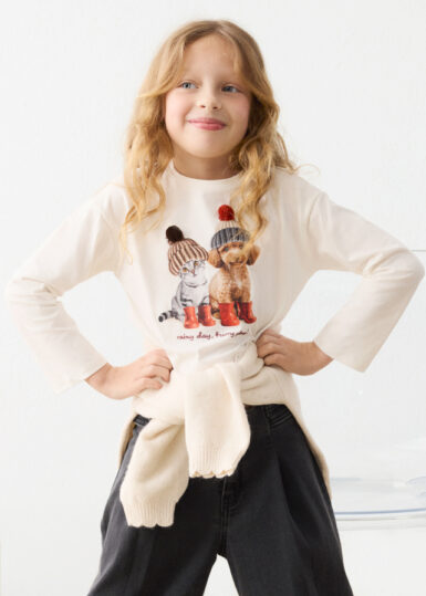 MAYORAL T-SHIRT KAT EN HOND MET GEBREIDE MUTS