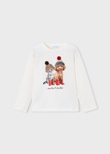 MAYORAL T-SHIRT KAT EN HOND MET GEBREIDE MUTS
