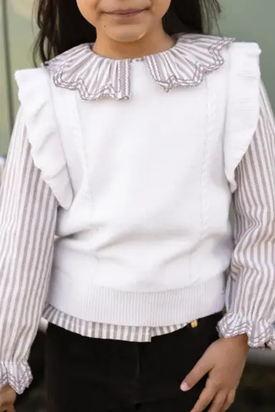 TARTINE ET CHOCOLAT BLOUSE BEIGE MEDIUM STRIPES RUFFLED COLLAR