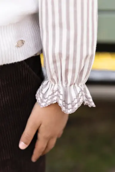 TARTINE ET CHOCOLAT BLOUSE BEIGE MEDIUM STRIPES RUFFLED COLLAR
