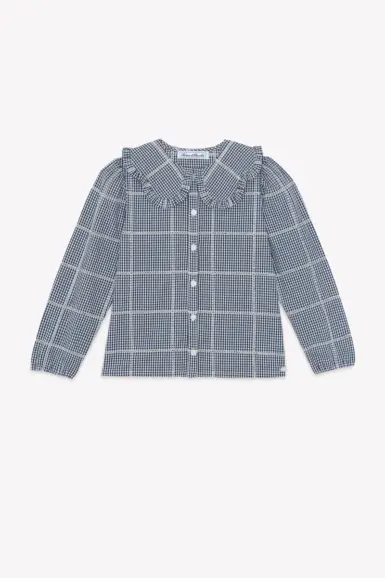 TARTINE ET CHOCOLAT BLOUSE ECRU COTTON PETER PAN COLLAR CHECK