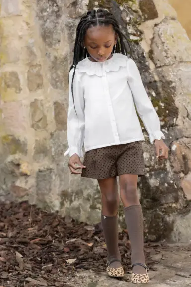 TARTINE ET CHOCOLAT BLOUSE WHITE COTTON RUFFLED COLLAR