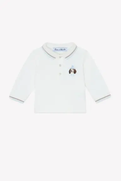 TARTINE ET CHOCOLAT POLO SHIRT ECRU COTTON EMBRODERY DOG