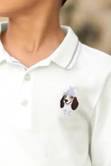 TARTINE ET CHOCOLAT POLO SHIRT ECRU COTTON EMBRODERY DOG