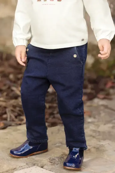 TARTINE ET CHOCOLAT TRUSERS NAVY COTTON SCALLOPED