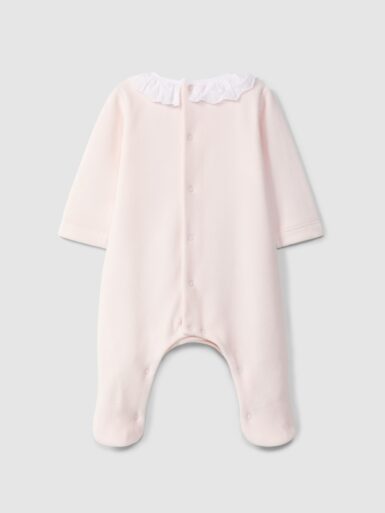 LARANJINHA ZACHT VELOURS KRUIPPAKJE MET ROMANTISCHE BRODERIE PINK