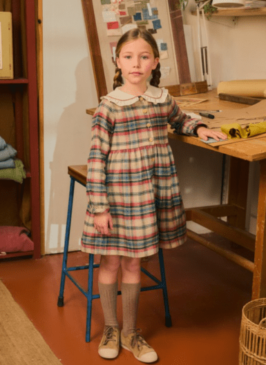 LARANJINHA KLEEDJE IN FLANNEL MET RUITJESMOTIEF BEIGE