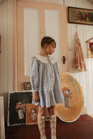 LOUISE MISHA KLEEDJE HEIDI CREAM MET BLAUWE STREPEN